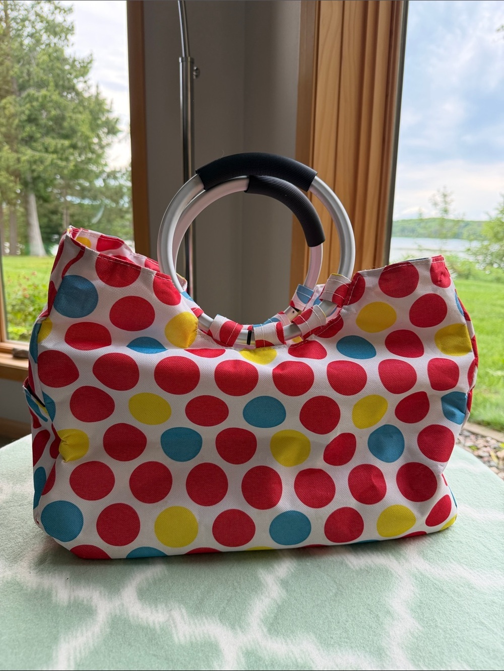 Colorful Polka Dot Insulated Cooler Bag for Shopping / Picnic - Red, Yellow Blue